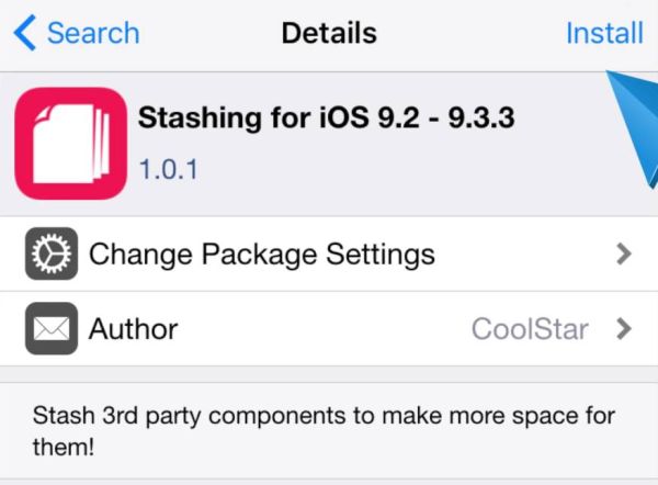 Stashing for iOS 9.2 – 9.3.3 Cydia Package Download