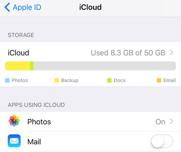 Details on iCloud Storage on iOS 10.3 iPhone