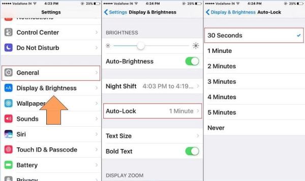 iOS 10 Auto Lock Time Options