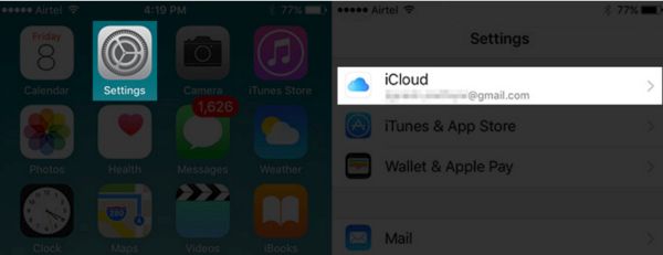 iPhone Settings - iCloud menu